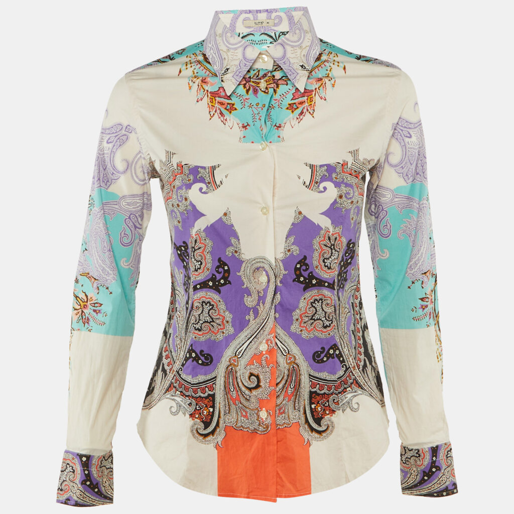 luxury-women-etro-used-clothes-p1240555-005.jpg Etro Multicolor Paisley Print Cotton Long Sleeve Shirt S