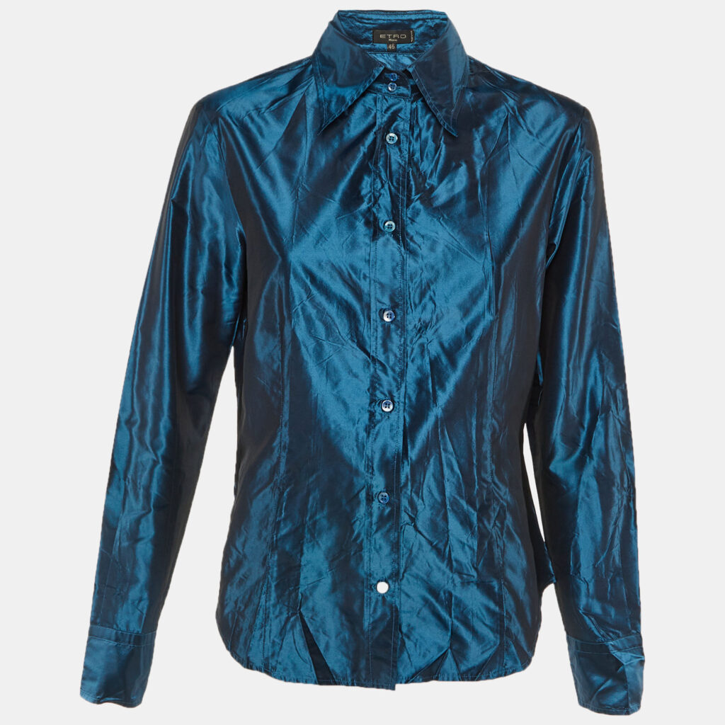 luxury-women-etro-used-clothes-p1240983-001-1.jpg Etro Teal Blue Silk Button Front Shirt L