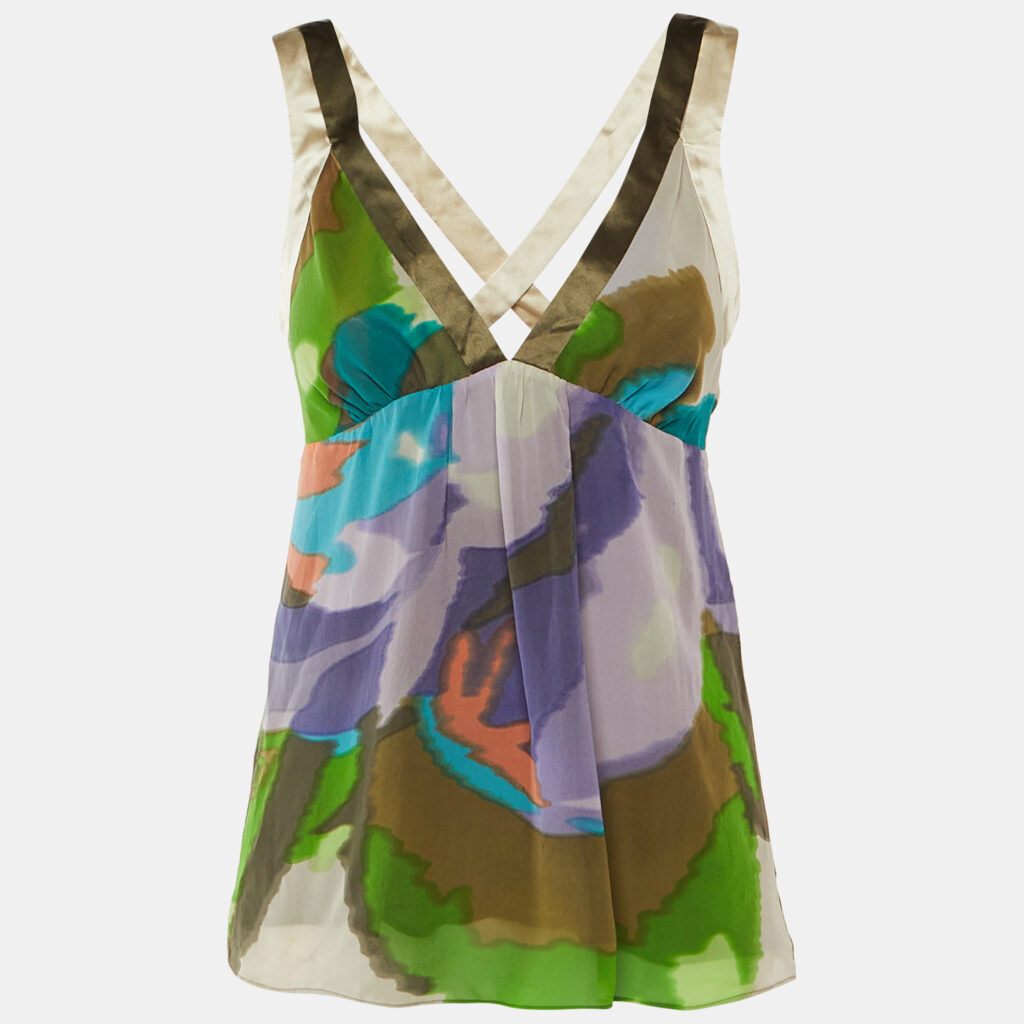 Etro Multicolor Printed Silk Plunge Neck Top M Etro Multicolor Printed Silk Plunge Neck Top M