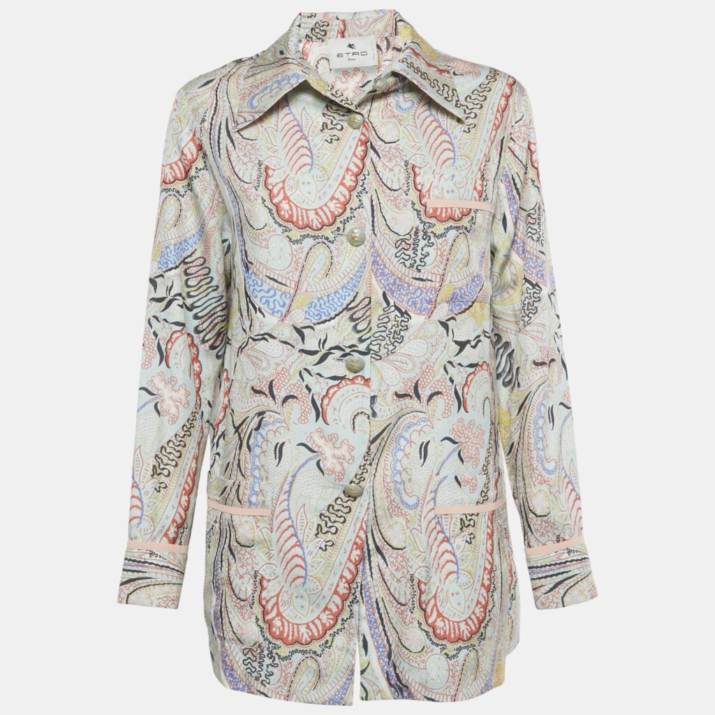 Etro Blue Paisley Print Silk Long Sleeve Shirt S Etro Blue Paisley Print Silk Long Sleeve Shirt S