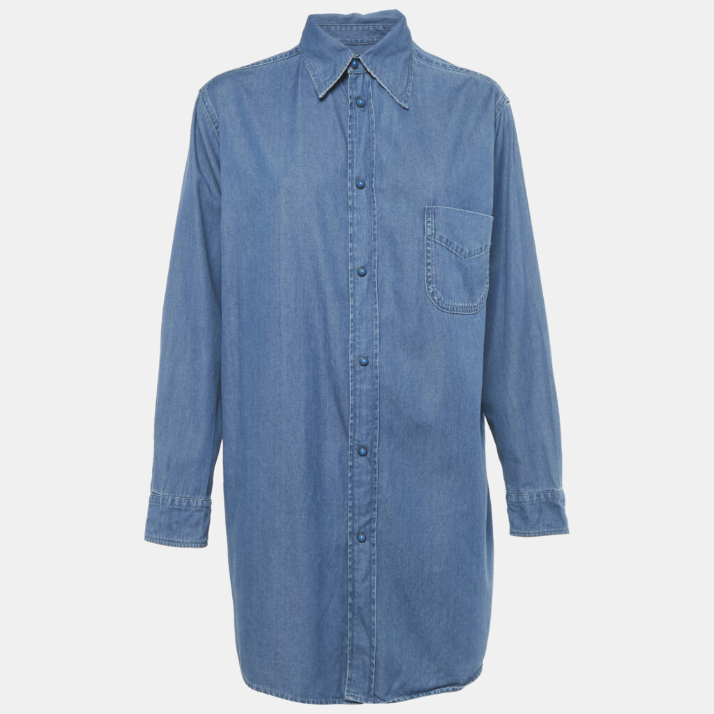 luxury-women-etro-used-clothes-p1244448-005.jpg Etro Beach Dubai Blue Logo Print Denim Oversized Shirt S