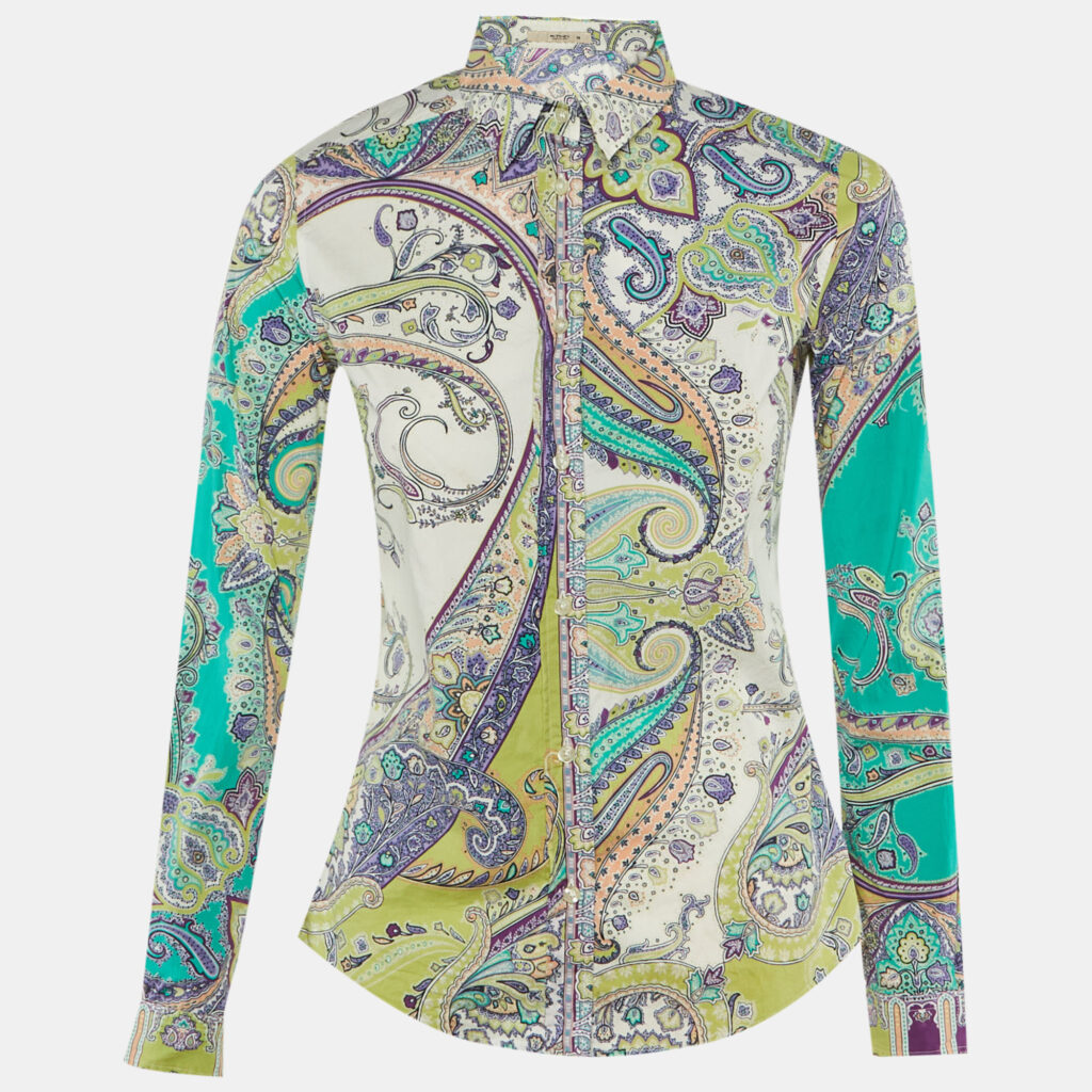 luxury-women-etro-used-clothes-p1244466-004-1.jpg Etro Green Paisley Print Cotton Long Sleeve Shirt S