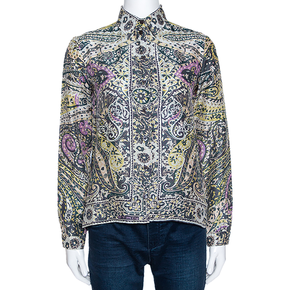 Etro Multicolor Floral Paisley Print Silk Long Sleeve Shirt M Etro Multicolor Floral Paisley Print Silk Long Sleeve Shirt M