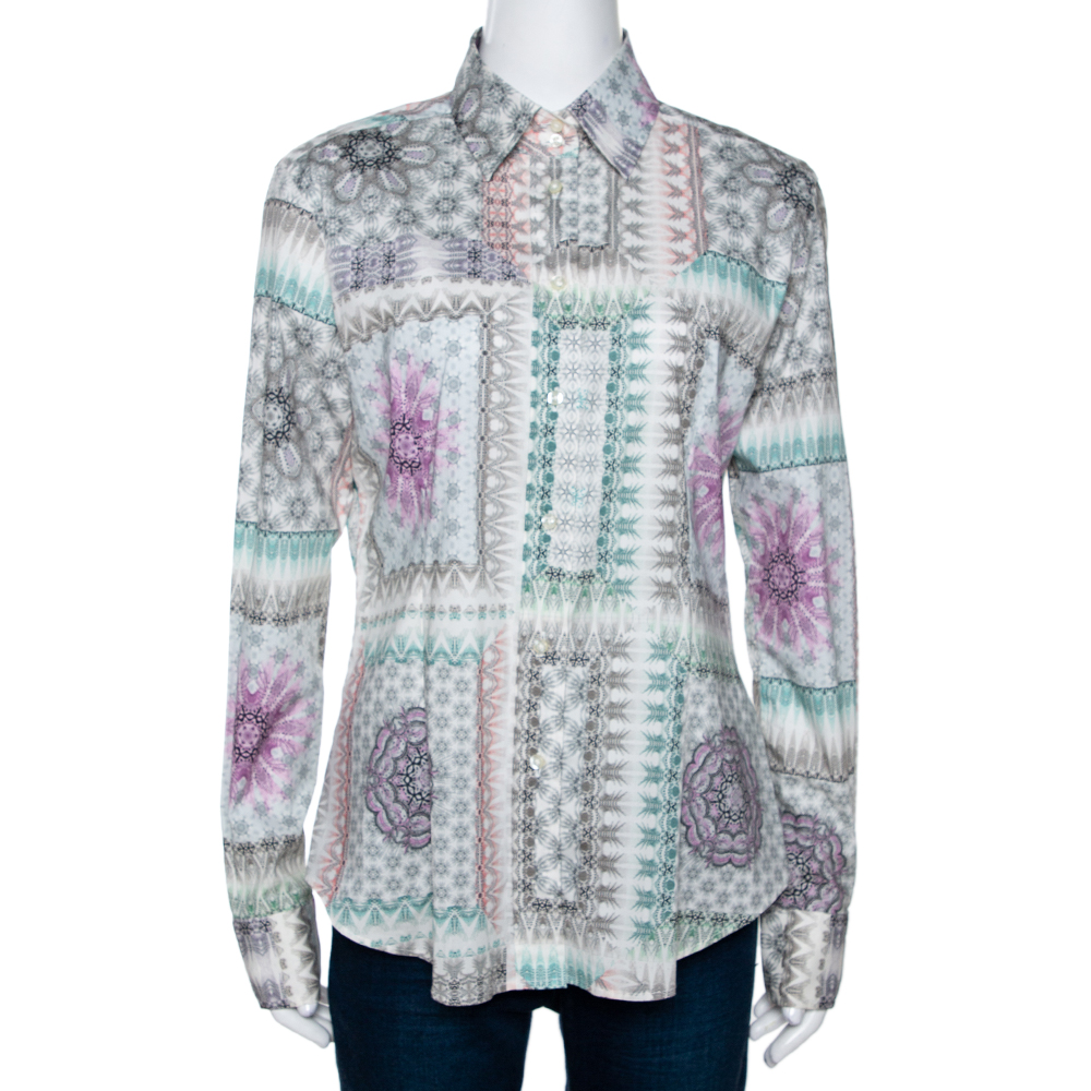 Etro Multicolor Abstract Printed Stretch Cotton Button Front Shirt L Etro Multicolor Abstract Printed Stretch Cotton Button Front Shirt L