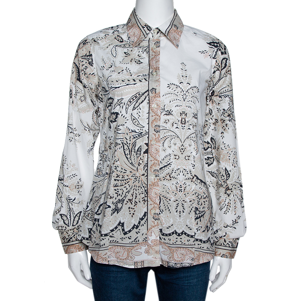 Etro Beige Paisley Print Stretch Cotton Long Sleeve Shirt M Etro Beige Paisley Print Stretch Cotton Long Sleeve Shirt M