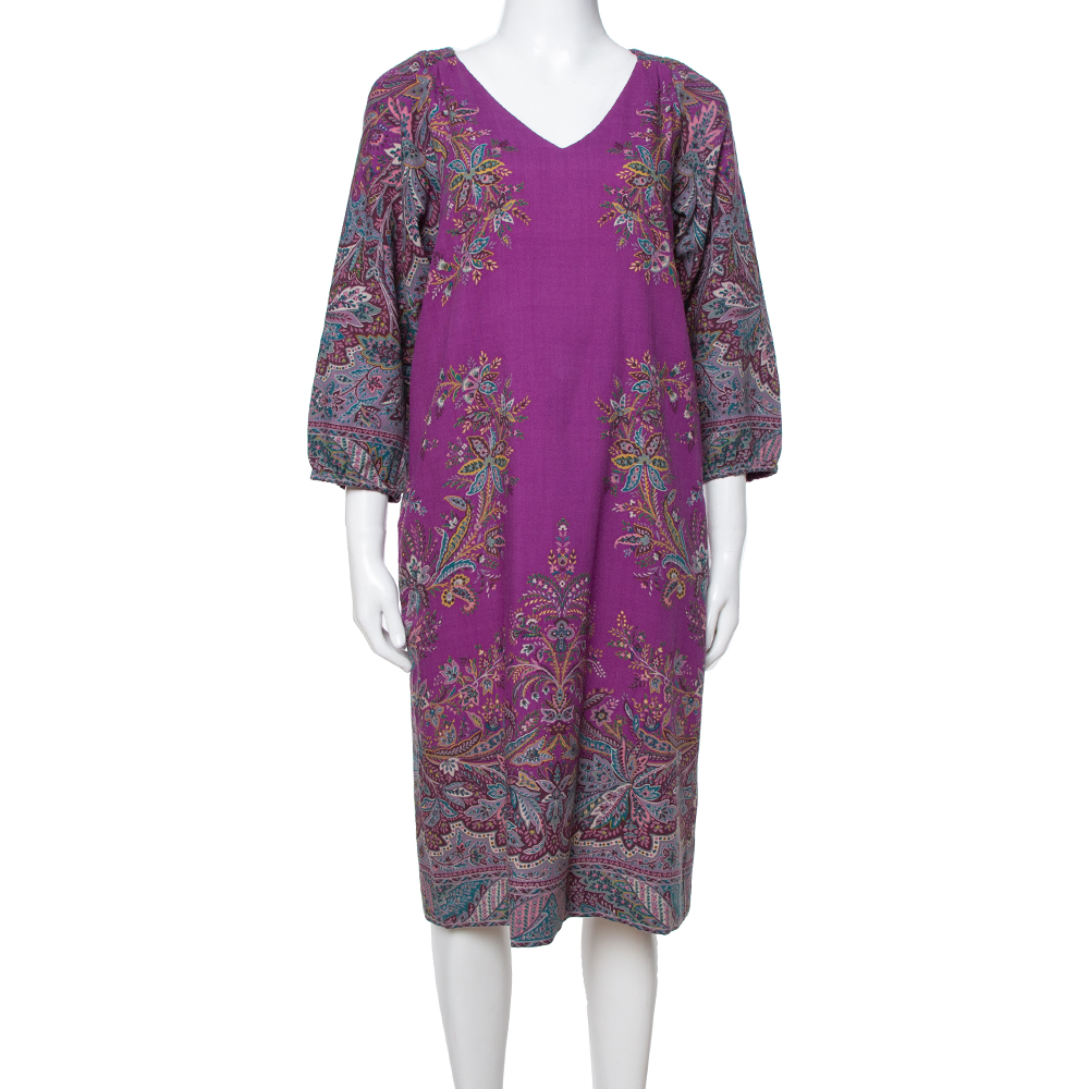 Etro Purple Floral Print Wool Shift Dress M Etro Purple Floral Print Wool Shift Dress M