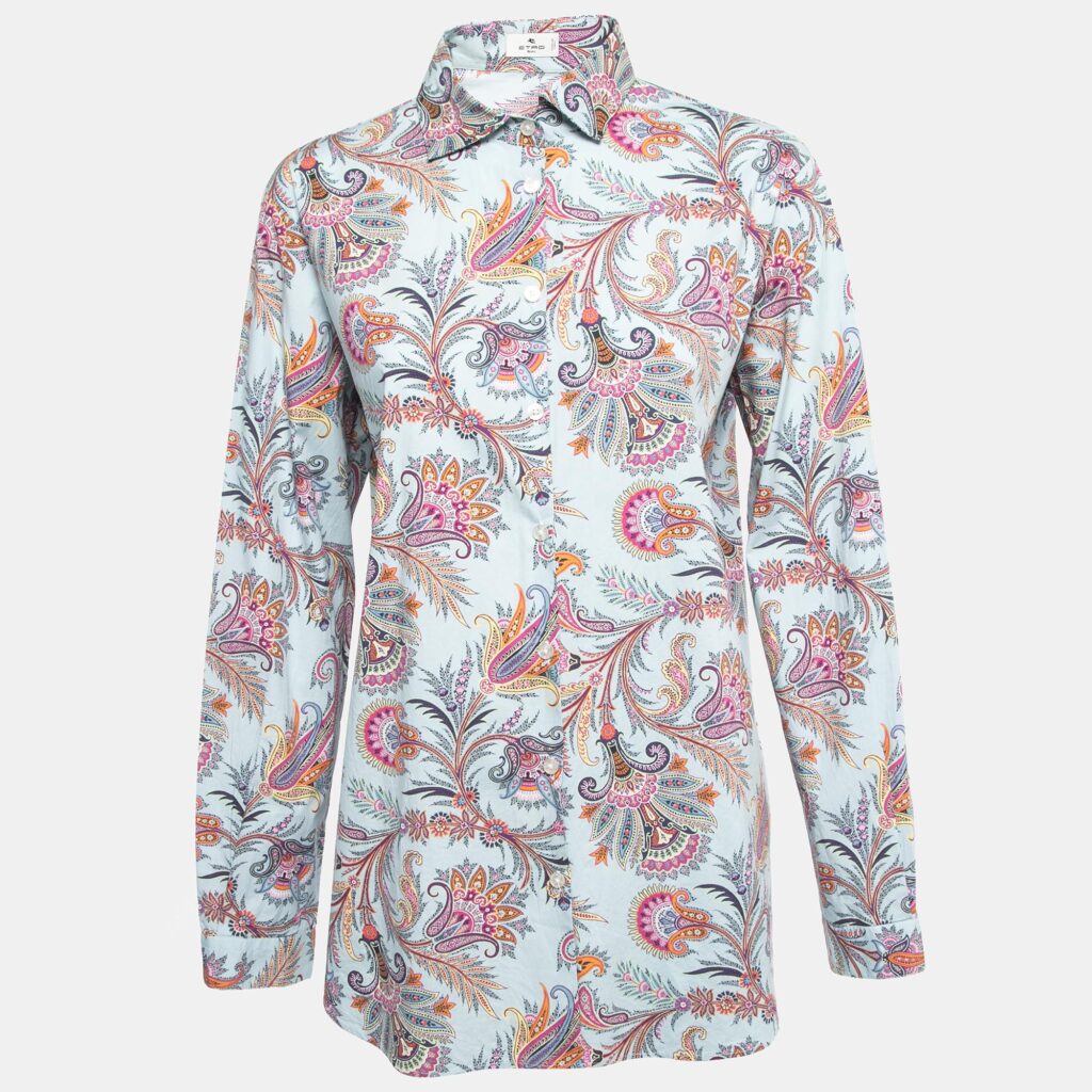 luxury-women-etro-used-clothes-p830691-005-1.jpg Etro Blue Printed Cotton Full Sleeve Shirt L
