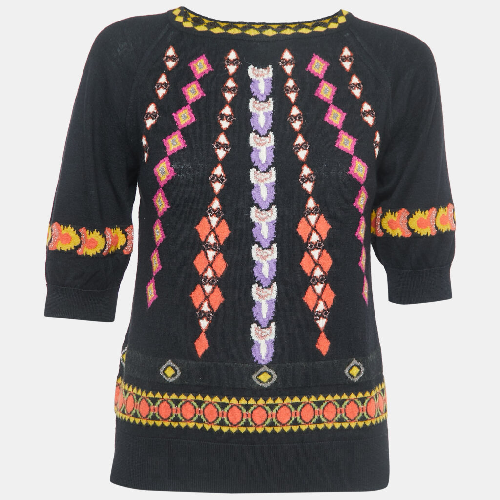 Etro Black/Multicolor Patterned Knit Top S