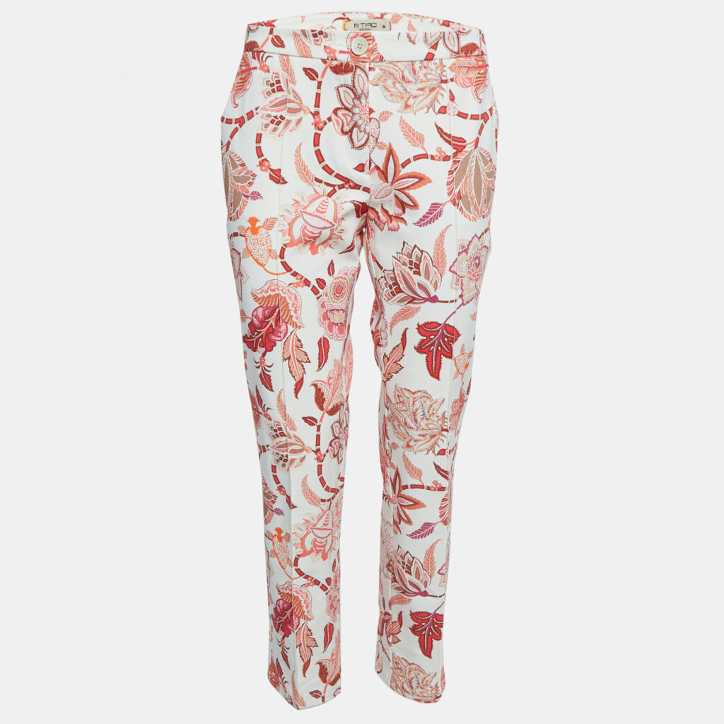 luxury-women-etro-used-clothes-p967058-001-1.jpg Etro Red Floral Printed Cotton Buttoned Trousers L