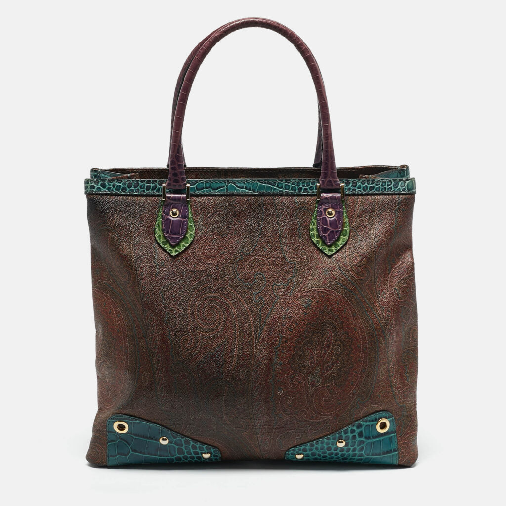 Etro Multicolor Paisley Print Coated Canvas and Croc Embossed Leather Tote Etro Multicolor Paisley Print Coated Canvas and Croc Embossed Leather Tote