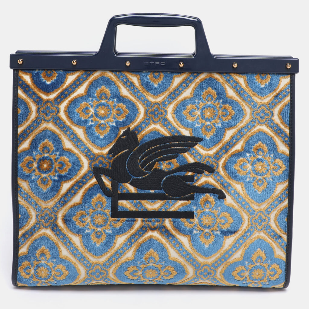 luxury-women-etro-used-handbags-p1187038-006-1.jpg Etro Multicolor Logo Embroidered Velvet and Rubber Trotter Frame Tote