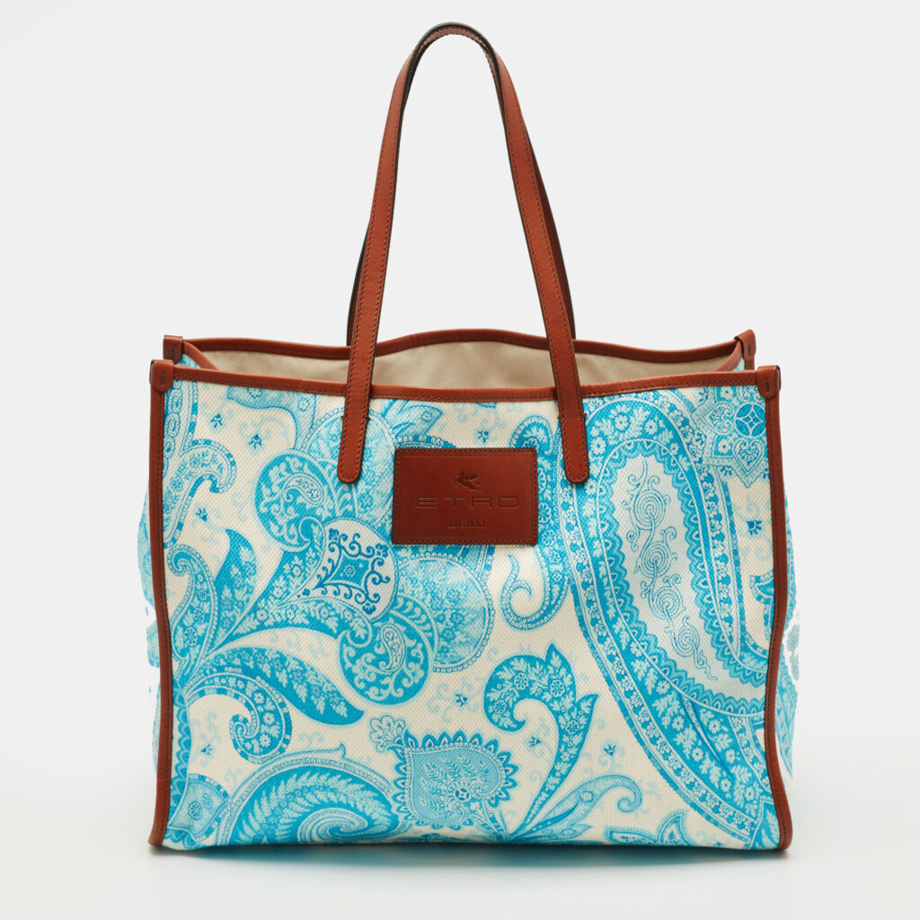 Etro Blue/White Paisley Print Canvas and Leather Shopper Tote Etro Blue/White Paisley Print Canvas and Leather Shopper Tote