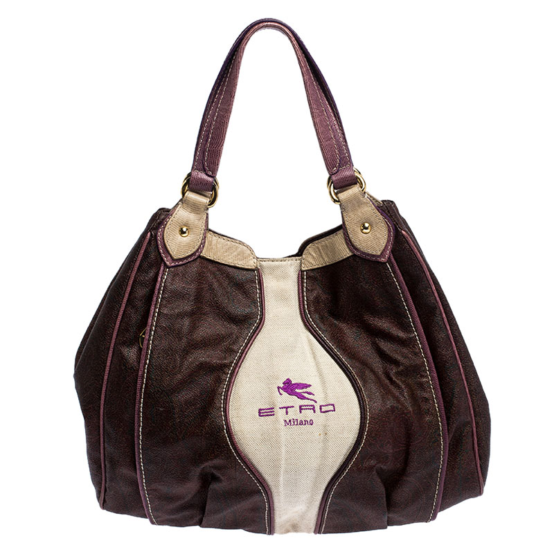 Etro Brown Paisley Printed Coated Canvas Hobo Etro Brown Paisley Printed Coated Canvas Hobo