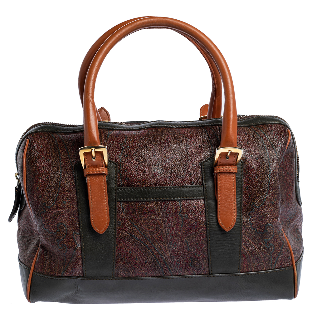 Etro Multicolor Paisley Print Coated Canvas and Leather Satchel Etro Multicolor Paisley Print Coated Canvas and Leather Satchel