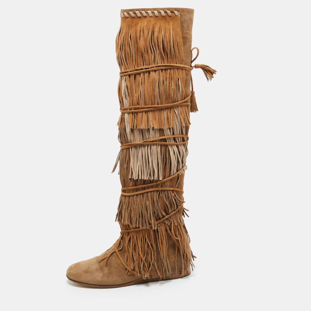 luxury-women-etro-used-shoes-p1210290-006.jpg Etro Brown Suede Glastonbury Over The Knee Boots Size 36.5