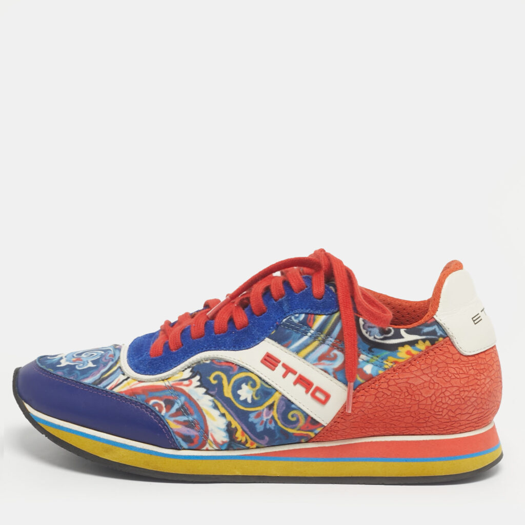 Etro Multicolor Paisley Print Nylon and Leather Low Top Sneakers Size 37 Etro Multicolor Paisley Print Nylon and Leather Low Top Sneakers Size 37