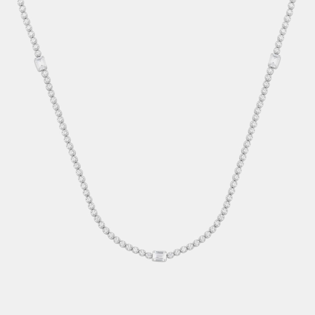 3ct 14k White Gold Lab Grown Diamond Station Necklace 3ct 14k White Gold Lab Grown Diamond Station Necklace