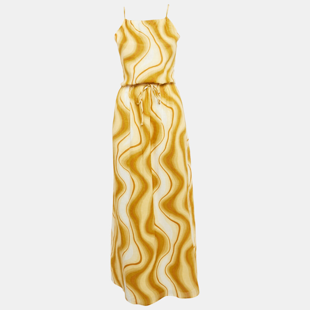 Faithfull The Brand Yellow Piedra Linen Cut-Out Maxi Dress M