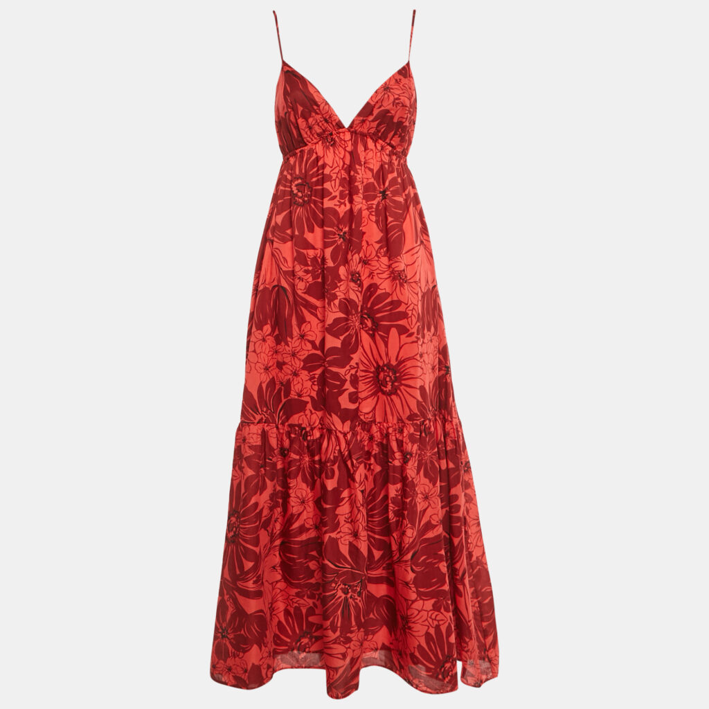 Faithfull The Brand Crimson Zani Floral Cotton Anisha Maxi Dress M Faithfull The Brand Crimson Zani Floral Cotton Anisha Maxi Dress M