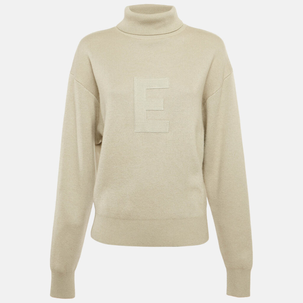 Essentials Fear of God Beige Logo Applique Knit Turtleneck Sweater S