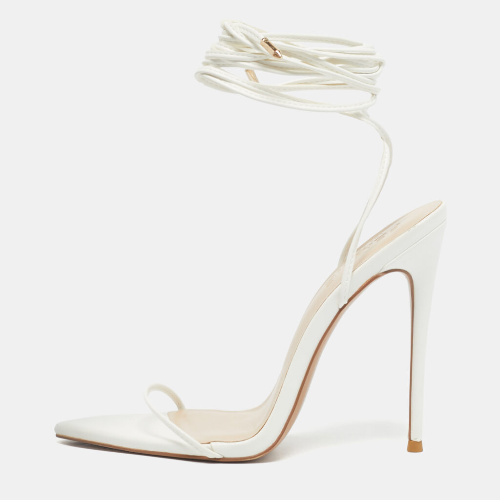 Femme LA White Leather Ankle Tie Up Sandals Size 39