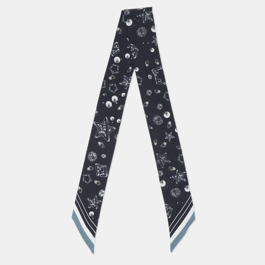 Fendi Navy Blue Silk Star Planet Bandeau Scarf Fendi Navy Blue Silk Star Planet Bandeau Scarf