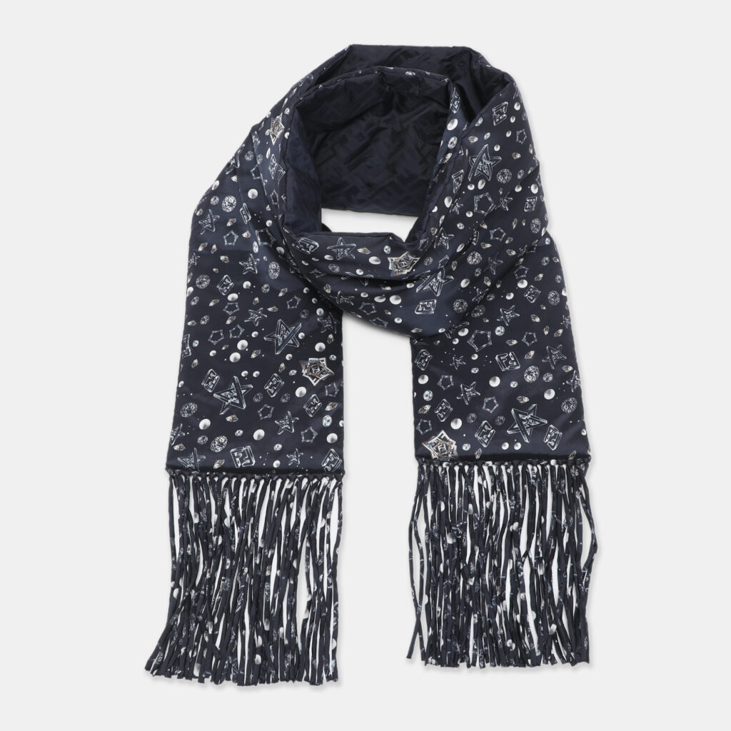 Fendi Navy Blue Printed Satin Muffler Fendi Navy Blue Printed Satin Muffler