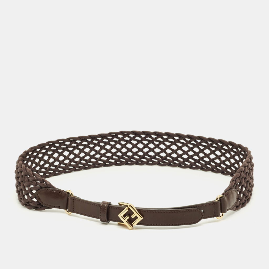 luxury-women-fendi-new-accessories-p1248715-006.jpg Fendi Buckle Belt Dark Brown Woven Leather