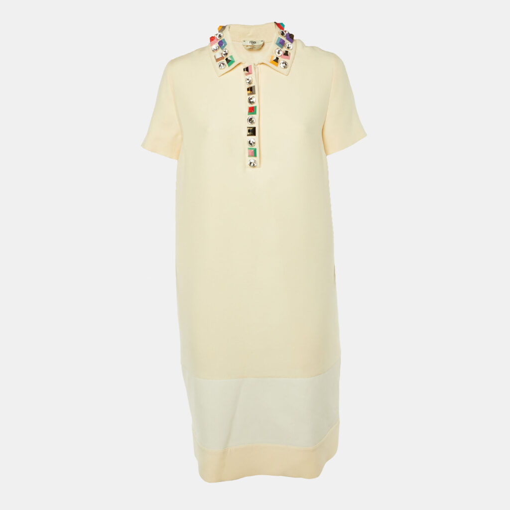 luxury-women-fendi-new-clothes-p1217533-001-1.jpg Fendi Cream Wool & Leather Embellished Cocktail Dress M