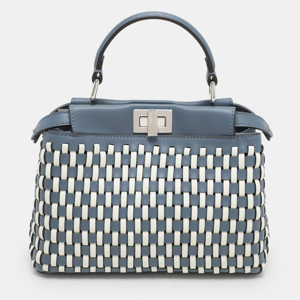 luxury-women-fendi-new-handbags-p1161729-001-1.jpg Fendi Blue/White Woven Leather Mini Peekaboo Top Handle Bag