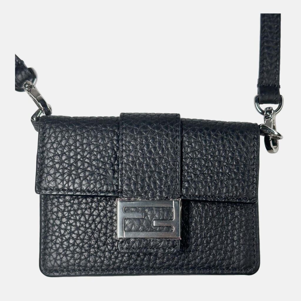 Fendi Black Micro Flat Baguette Cardholder With Strap Fendi Black Micro Flat Baguette Cardholder With Strap