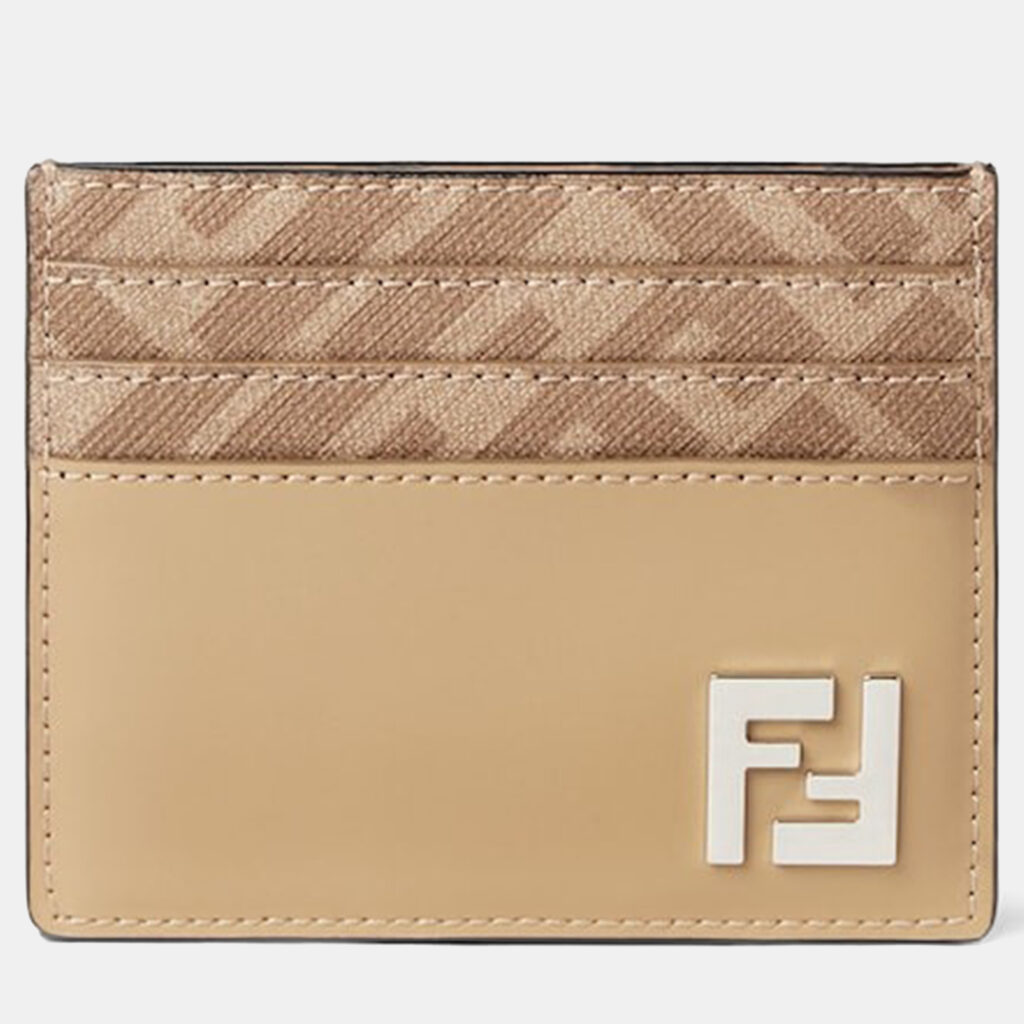 Fendi FF Squared Beige Leather Cardholder
