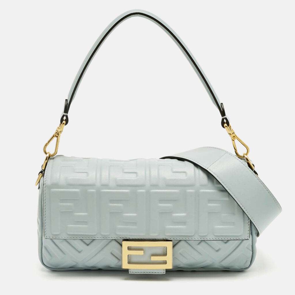 Fendi Light Blue Zucca Embossed Leather Medium Baguette Bag Fendi Light Blue Zucca Embossed Leather Medium Baguette Bag