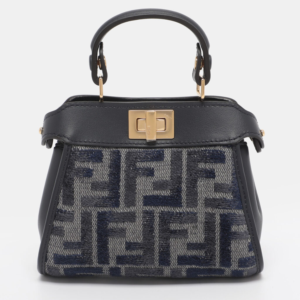 luxury-women-fendi-new-handbags-p1242649-001.jpg Fendi Blue FF Jacquard and Leather Nano Peekaboo Crossbody Bag