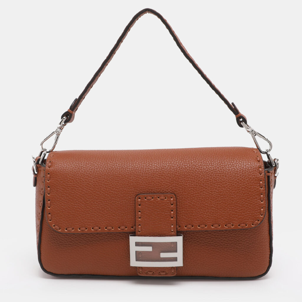 luxury-women-fendi-new-handbags-p1242687-001-1.jpg Fendi Brown Leather Metal Stitch Baguette Bag