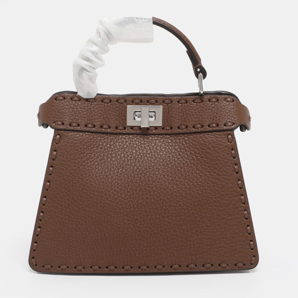 Fendi Brown Stitch Selleria Leather Petite Peekaboo ISeeU Top Handle Bag Fendi Brown Stitch Selleria Leather Petite Peekaboo ISeeU Top Handle Bag