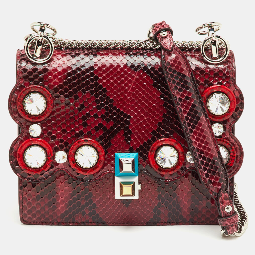 Fendi Dark Red/Black Python Small Scalloped Kan I Shoulder Bag Fendi Dark Red/Black Python Small Scalloped Kan I Shoulder Bag