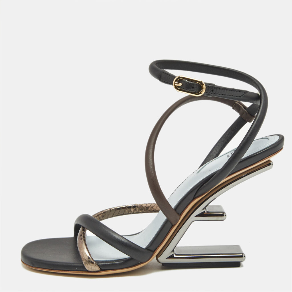 Fendi Tricolor Snake Embossed Leather and Leather Fendi First Ankle Strap Sandals Size 35