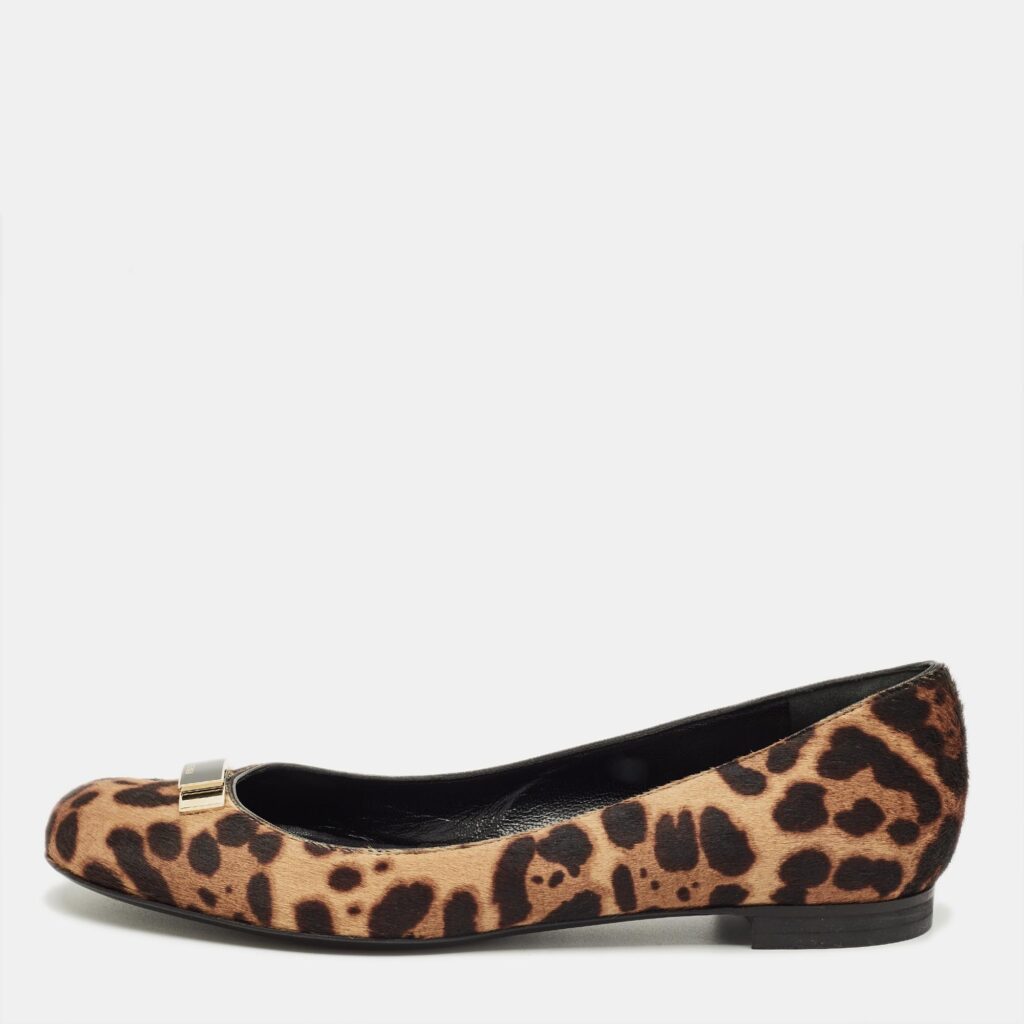 Fendi Black/Brown Leopard Print Calf Hair Bow Ballet Flats Size 39 Fendi Black/Brown Leopard Print Calf Hair Bow Ballet Flats Size 39