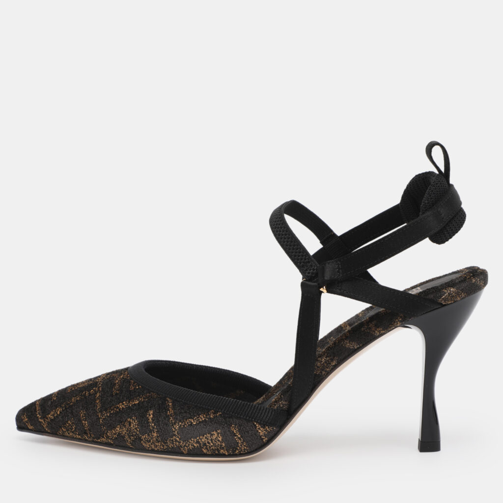 Fendi Black/Beige Jacquard Chenille Slingback Sandals Size 40 Fendi Black/Beige Jacquard Chenille Slingback Sandals Size 40