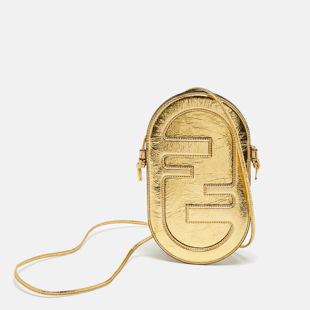 Fendi Gold Metallic Leather O'Lock Phone Pouch Fendi Gold Metallic Leather O'Lock Phone Pouch