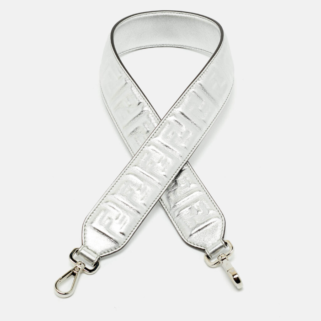 Fendi Silver Zucca Embossed Leather Strap You Shoulder Bag Strap Fendi Silver Zucca Embossed Leather Strap You Shoulder Bag Strap