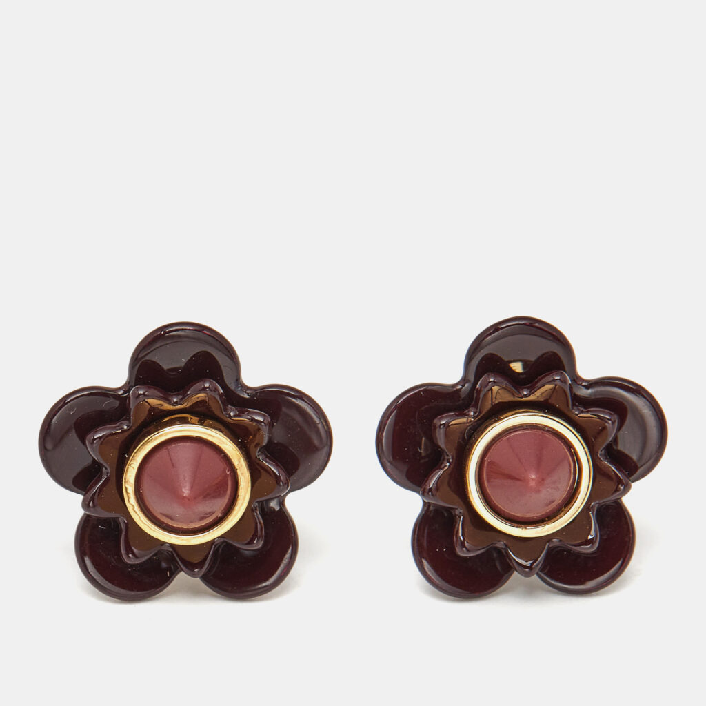 Fendi Blossom Resin Gold Tone Flower Stud Earrings Fendi Blossom Resin Gold Tone Flower Stud Earrings