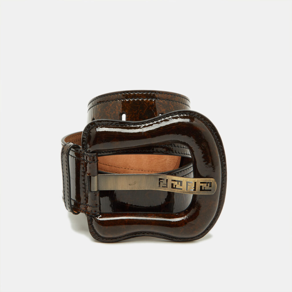 Fendi Two Tone Brown Patent Leather Waist B Buckle Belt 85cm Fendi Two Tone Brown Patent Leather Waist B Buckle Belt 85cm