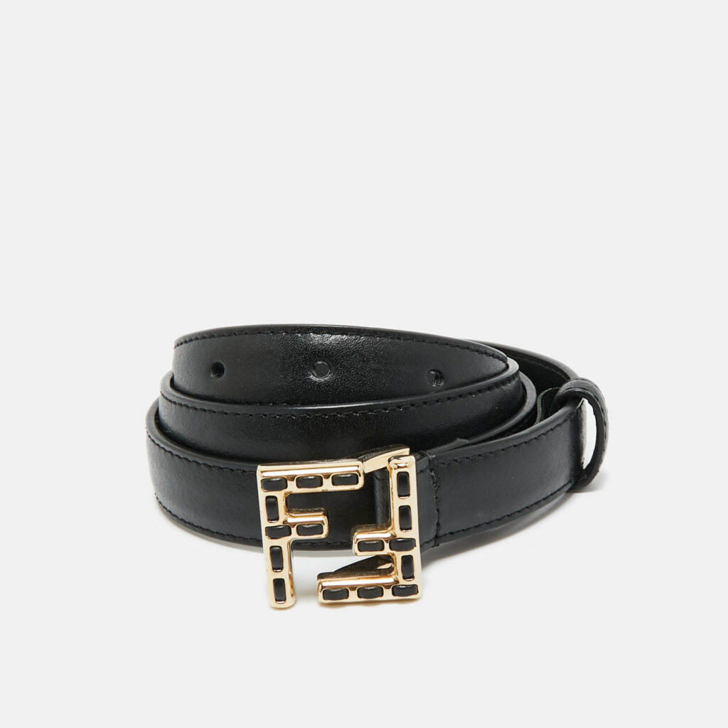 Fendi Black Leather FF Buckle Slim Belt 85 CM Fendi Black Leather FF Buckle Slim Belt 85 CM