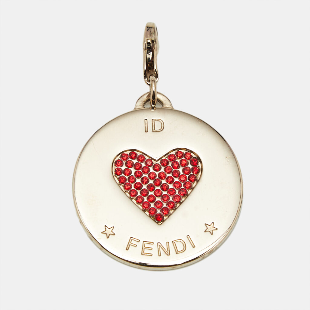 Fendi Identification Heart Crytslas Gold Tone Charm Fendi Identification Heart Crytslas Gold Tone Charm