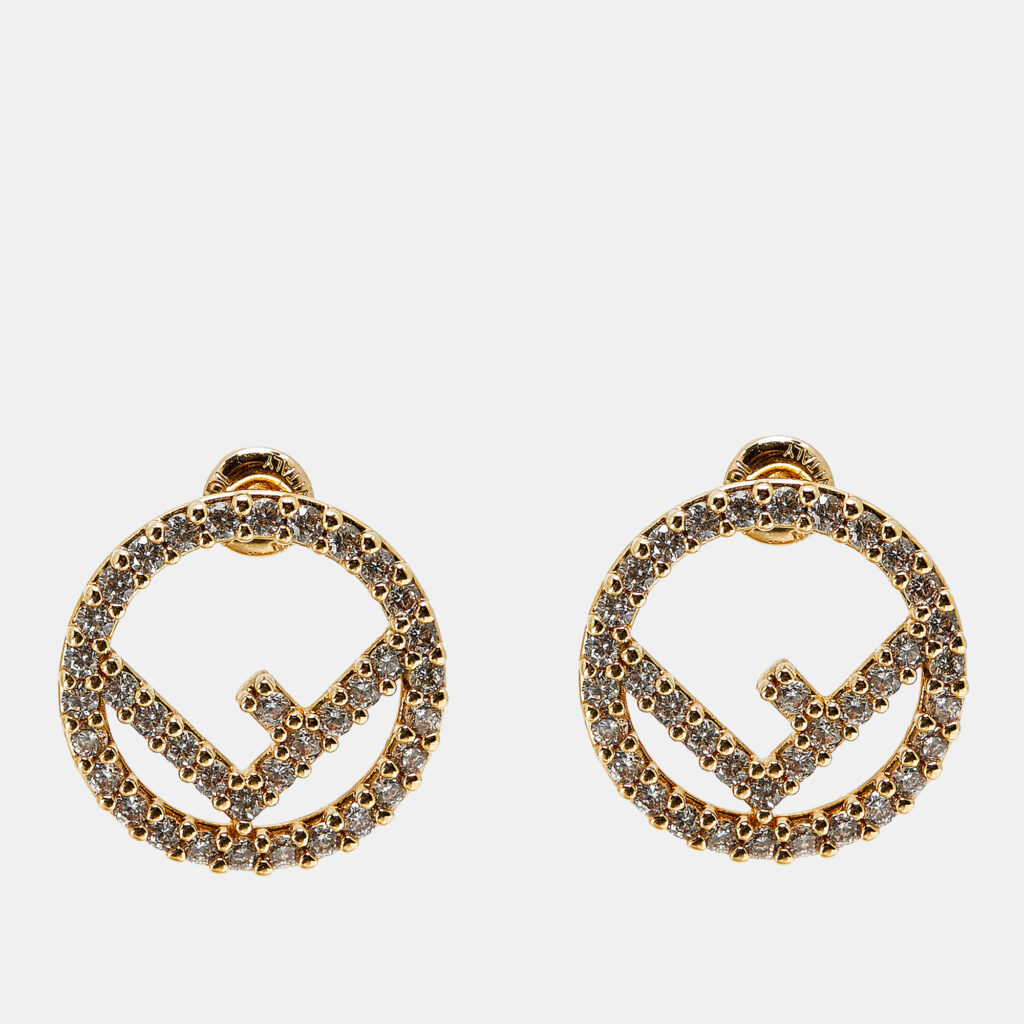 Fendi F is Fendi Crystal Gold Tone Stud Earrings Fendi F is Fendi Crystal Gold Tone Stud Earrings
