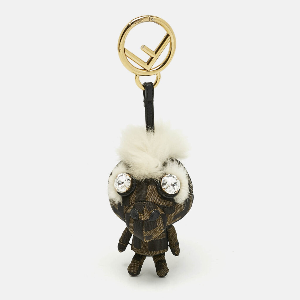 Fendi Tobacco/White Zucca Fabric and Fox Fur F is Fendi Space Monkey Bag Charm Fendi Tobacco/White Zucca Fabric and Fox Fur F is Fendi Space Monkey Bag Charm