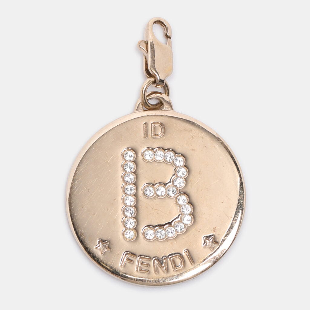 Fendi Gold Tone Hardware B Crystal Identification Pendant Fendi Gold Tone Hardware B Crystal Identification Pendant