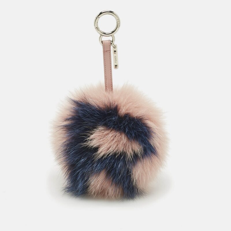 Fendi Pink/Blue Fox Fur and Leather Alphabet R Ball Bag Charm Fendi Pink/Blue Fox Fur and Leather Alphabet R Ball Bag Charm